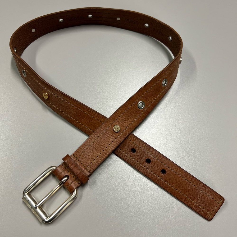 Michael Kors Brown Leather Belt with Metal Eyelets and Accents Size Medium